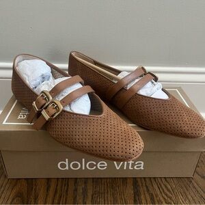 NWT Dolce Vita Baylee Ballet Flats Pecan Perforated Suede, Size 8
